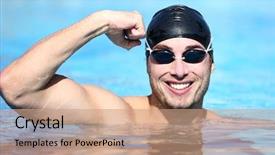  Presentation with victory sport - Slide set enhanced with sport swimmer winning man swimming background and a coral colored foreground