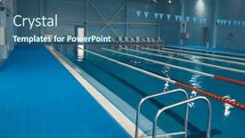 Presentation with swimming pool - Presentation having sport-swimming-pool-interior-nobody background and a ocean colored foreground