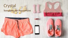  Presentation with womens fitness clothing - Presentation design featuring smartphone measurement - clothes and fitness accessories background and a lemonade colored foreground