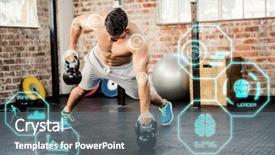  Presentation with interface - Slide deck consisting of sport technology - shirtless man lifting kettlebell background and a ocean colored foreground