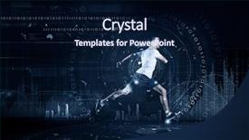  Presentation with running - Theme with sport technology - young running man against digital background and a navy blue colored foreground