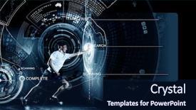  Presentation with sleep and digital media - Slide deck enhanced with sport technology - young running man against digital background and a navy blue colored foreground