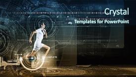  Presentation with running - Presentation theme with sport technology - young running man against digital background and a navy blue colored foreground