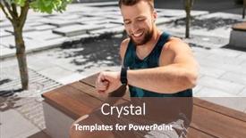  Presentation with man sitting bench - Amazing presentation design having sport-technology-and-fitness-concept backdrop and a violet colored foreground