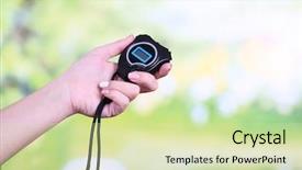  Presentation with timer - Cool new presentation with sport timer in female hand backdrop and a soft green colored foreground