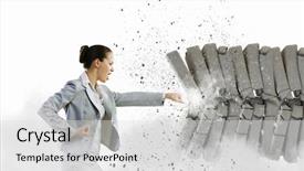 Presentation with bricks - Colorful presentation enhanced with strong woman - image of businesswoman breaking bricks backdrop and a light gray colored foreground