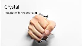  Presentation with paper - Colorful PPT layouts enhanced with punch - male fist punching through paper backdrop and a white colored foreground