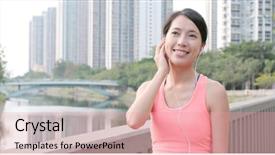  Presentation with brass music - Colorful slides enhanced with sport woman listen to music backdrop and a coral colored foreground