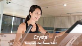  Presentation with training human resources development - Slide deck consisting of sport woman training on elliptical background and a  colored foreground