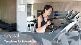  Presentation with treadmill - Amazing slides having sport woman training on treadmill backdrop and a gray colored foreground