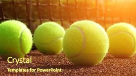  Presentation with court - Amazing PPT theme having sporting clays - tennis ball on a tennis backdrop and a  colored foreground