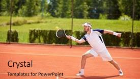  Presentation with court - Audience pleasing slide deck consisting of sporting clays - tennis player on tennis court backdrop and a coral colored foreground