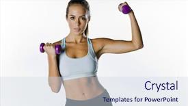  Presentation with fitness - Audience pleasing PPT theme consisting of sporting figure - brunette fitness model preparing backdrop and a sky blue colored foreground