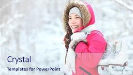  Presentation with winter ice - Slide set with sporting figure - ice skating winter woman holding background and a sky blue colored foreground