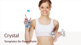  Presentation with water bottle - Amazing PPT theme having sporting figure - portrait of woman with smile backdrop and a  colored foreground