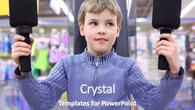  Presentation with sports shoe - Presentation theme with sporting goods - boy in shop on sports background and a  colored foreground