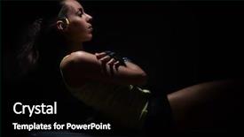  Presentation with listening woman - Colorful slide set enhanced with sporting goods - good-looking girl is rocking backdrop and a black colored foreground