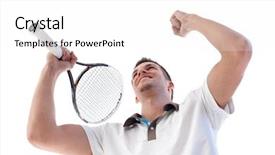  Presentation with professional tennis player athlete man - Slides having sporting goods - young tennis player happy background and a white colored foreground