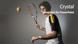  Presentation with sales action plan - Slide deck having sporting goods - young tennis player in action background and a dark gray colored foreground