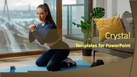  Presentation with blue video - Cool new presentation with sportive-brunette-in-turquoise-tracksuit backdrop and a tawny brown colored foreground