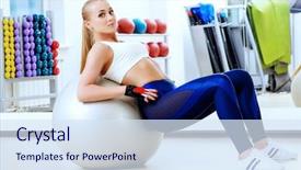  Presentation with aerobics - Theme having sportive girl doing exercises with a fitness ball in the aerobics room active lifestyle body healthcare fitness gymnastics background and a sky blue colored foreground
