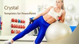  Presentation with aerobics - Cool new PPT layouts with sportive girl doing exercises with a fitness ball in the aerobics room active lifestyle body healthcare fitness gymnastics backdrop and a cream colored foreground