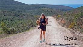  Presentation with math ocean - Colorful PPT layouts enhanced with sportive mature woman jogging uphill backdrop and a light gray colored foreground