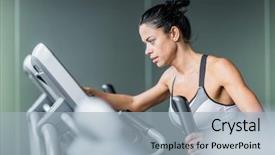  Presentation with amsterdam historical beautiful view - Slide set having sportive woman exercising using elliptical background and a  colored foreground