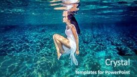  Presentation with dance - Slide set consisting of sportive woman wearing long white background and a ocean colored foreground
