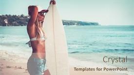  Presentation with sportive cycling - Cool new PPT layouts with sportive woman with surfboard backdrop and a lemonade colored foreground