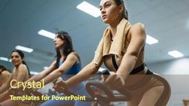  Presentation with stationary bikes - Beautiful slide deck featuring sportive-women-on-stationary-bikes backdrop and a tawny brown colored foreground