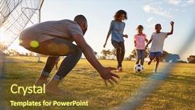  Presentation with football - Beautiful PPT layouts featuring sports - boy kicks a football backdrop and a tawny brown colored foreground