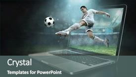  Presentation with football lights - PPT theme consisting of sports - caucassian soccer players in dynamic background and a gray colored foreground