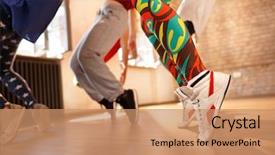  Presentation with sneakers - PPT theme featuring women s sports - concept of sport people's legs background and a coral colored foreground