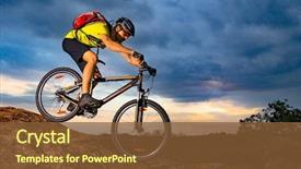  Presentation with cyclist - Colorful PPT theme enhanced with sports - cyclist riding the mountain bike backdrop and a tawny brown colored foreground