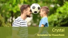  Presentation with ball sports - Audience pleasing theme consisting of sports - dad and son with soccer backdrop and a tawny brown colored foreground