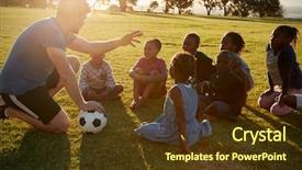  Presentation with school sports - Slides having sports - elementary school kids and teacher background and a tawny brown colored foreground