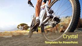  Presentation with extreme - Audience pleasing PPT theme consisting of sports - extreme mountain bike sport athlete backdrop and a violet colored foreground
