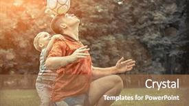  Presentation with father - Amazing PPT theme having sports - father and son playing football backdrop and a coral colored foreground