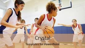  Presentation with high school - Presentation featuring sports - female high school basketball team background and a coral colored foreground