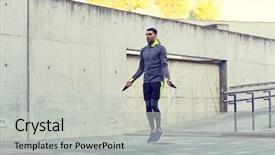  Presentation with lifestyle - Audience pleasing presentation theme consisting of sports - fitness sport people exercising backdrop and a light gray colored foreground