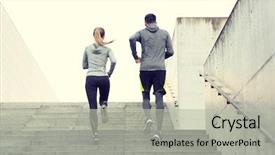  Presentation with upstairs - Presentation theme featuring sports - fitness sport people exercising background and a mint green colored foreground