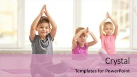  Presentation with exercises - Cool new PPT layouts with sports - group of children doing gymnastic backdrop and a soft green colored foreground