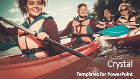  Presentation with sports - Theme having sports - group of happy people background and a tawny brown colored foreground