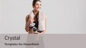  Presentation with water bottle - Cool new slide deck with sports - healthy beautiful sportswoman wearing tracksuit backdrop and a light gray colored foreground