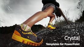  Presentation with rocky - PPT theme with sports - hiker with backpack climbing rocky background and a wine colored foreground