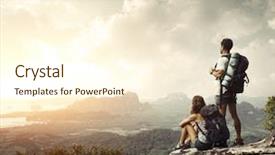  Presentation with backpacks - Audience pleasing presentation theme consisting of sports - hikers with backpacks enjoying valley backdrop and a cream colored foreground