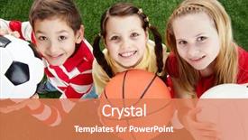  Presentation with happy image - Beautiful presentation theme featuring sports - image of happy friends backdrop and a coral colored foreground