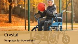  Presentation with playground - Amazing PPT layouts having sports - little boy in wheelchair backdrop and a yellow colored foreground