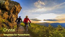  Presentation with activity - Presentation having sports - mountain biking women and man background and a tawny brown colored foreground